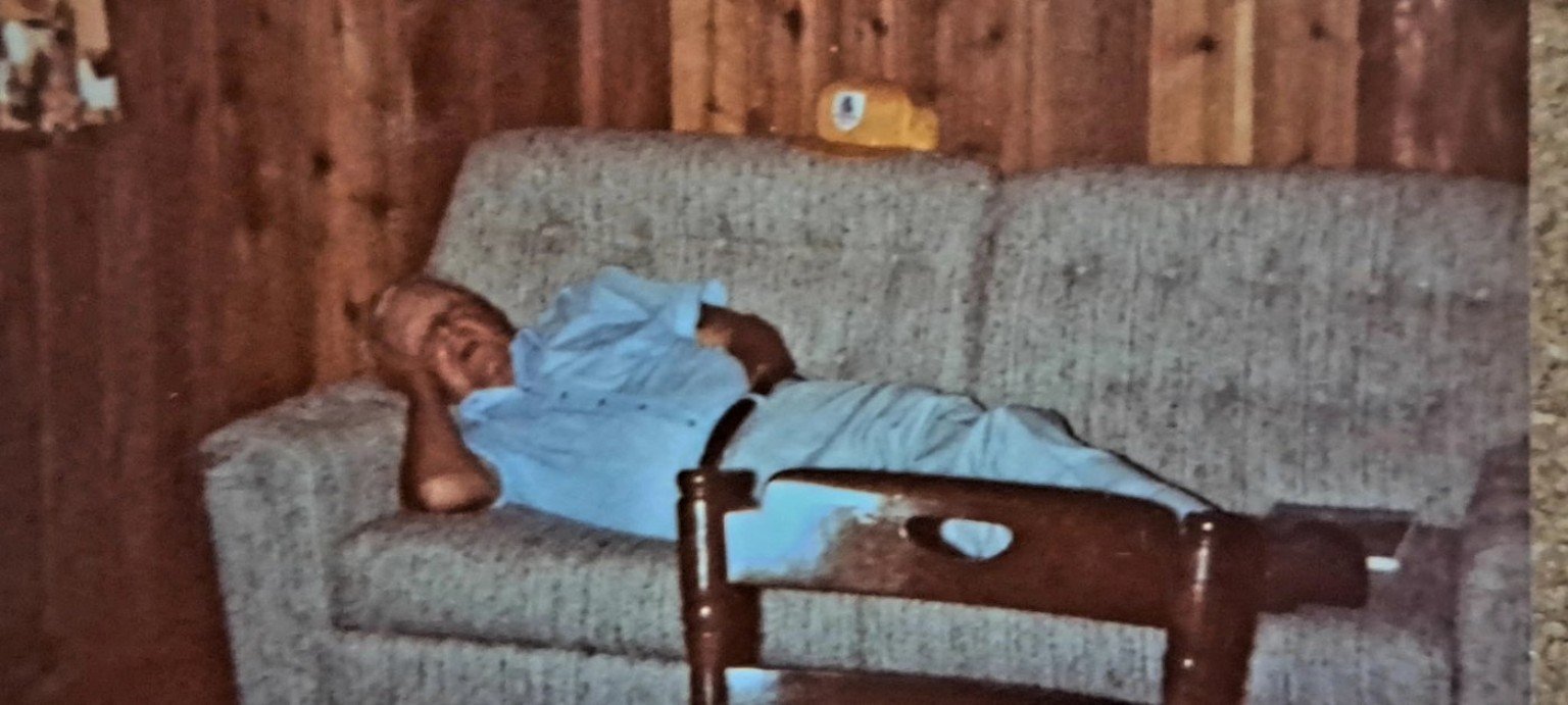 Captain Ted asleep in Florida trailer