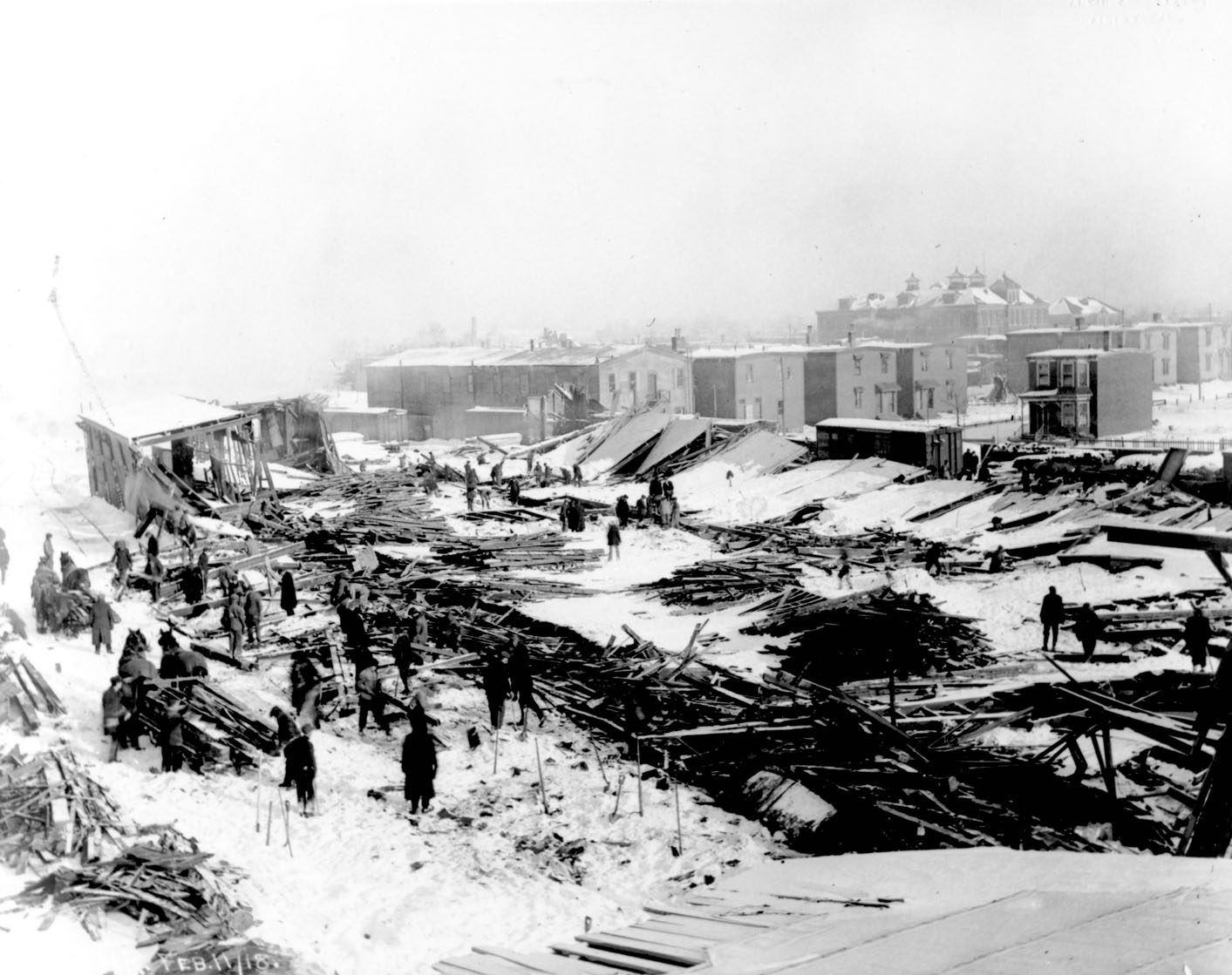 Collapsed Nova Scotia Car Works buildings in Halifax after the explosion in February 1918
