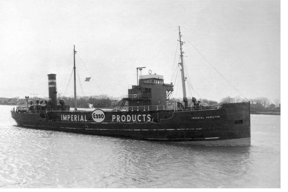 An older tanker, Imperial Hamilton, with a tall single funnel.