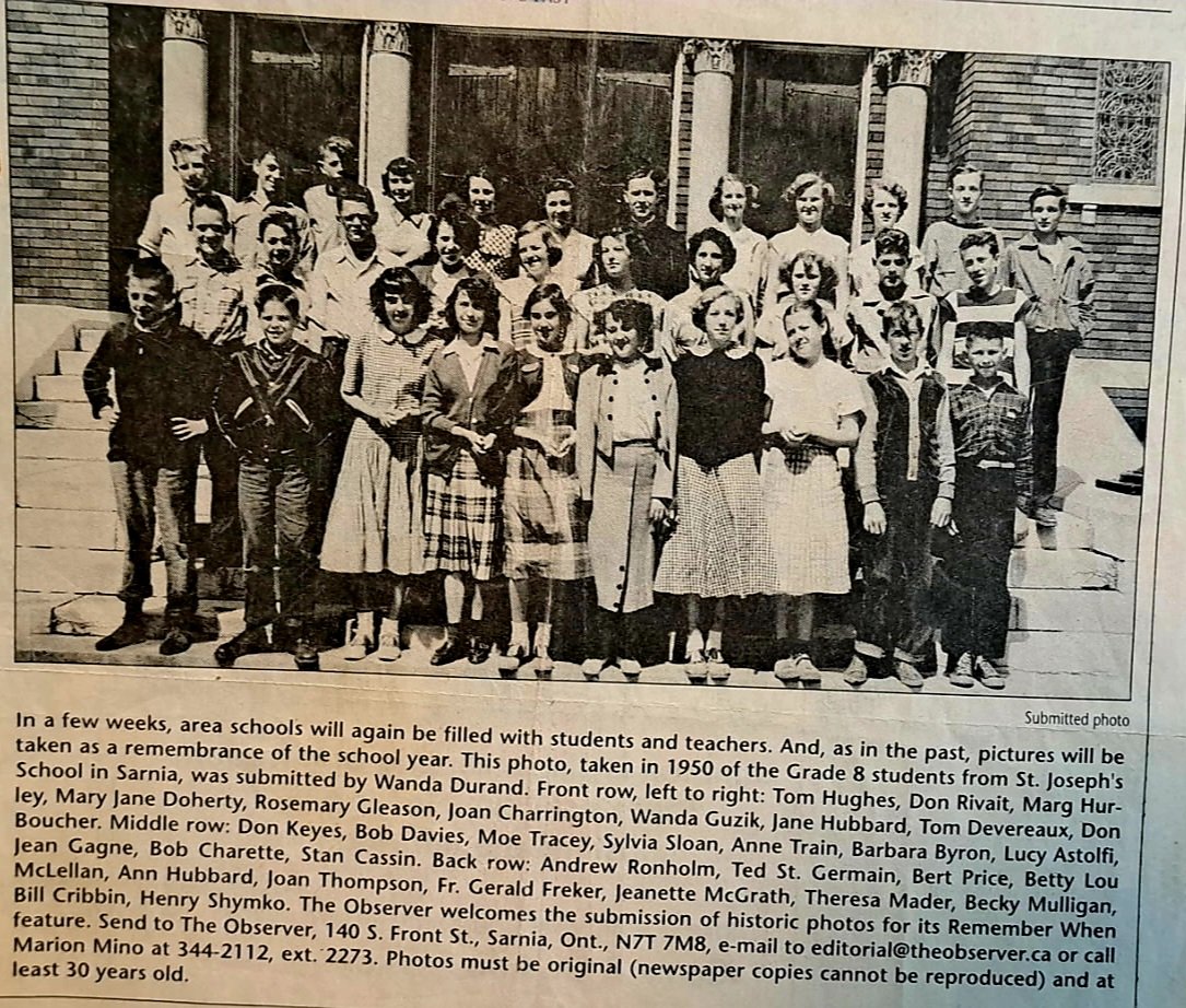 Grade 8 class at St Joseph's School Sarnia in 1950