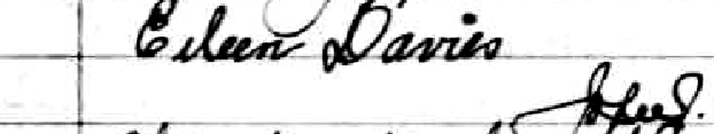 Eileen Davies signature on the baptism entry