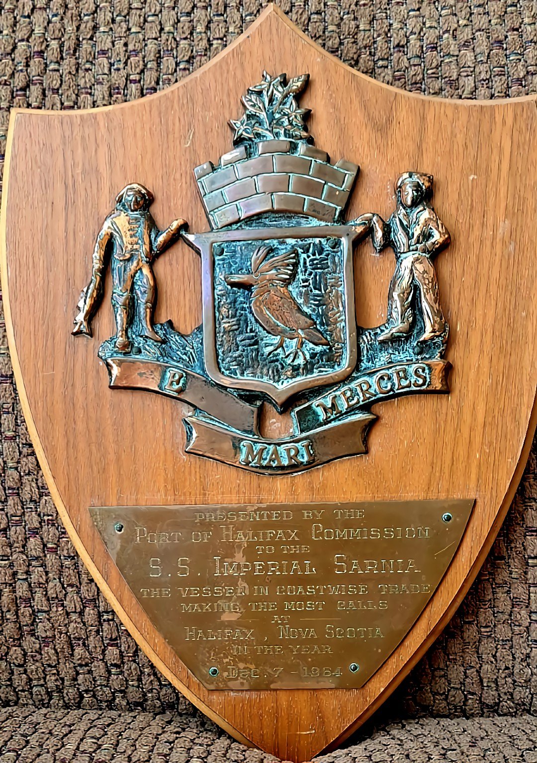 Port of Halifax Commission plaque for the SS Imperial Sarnia