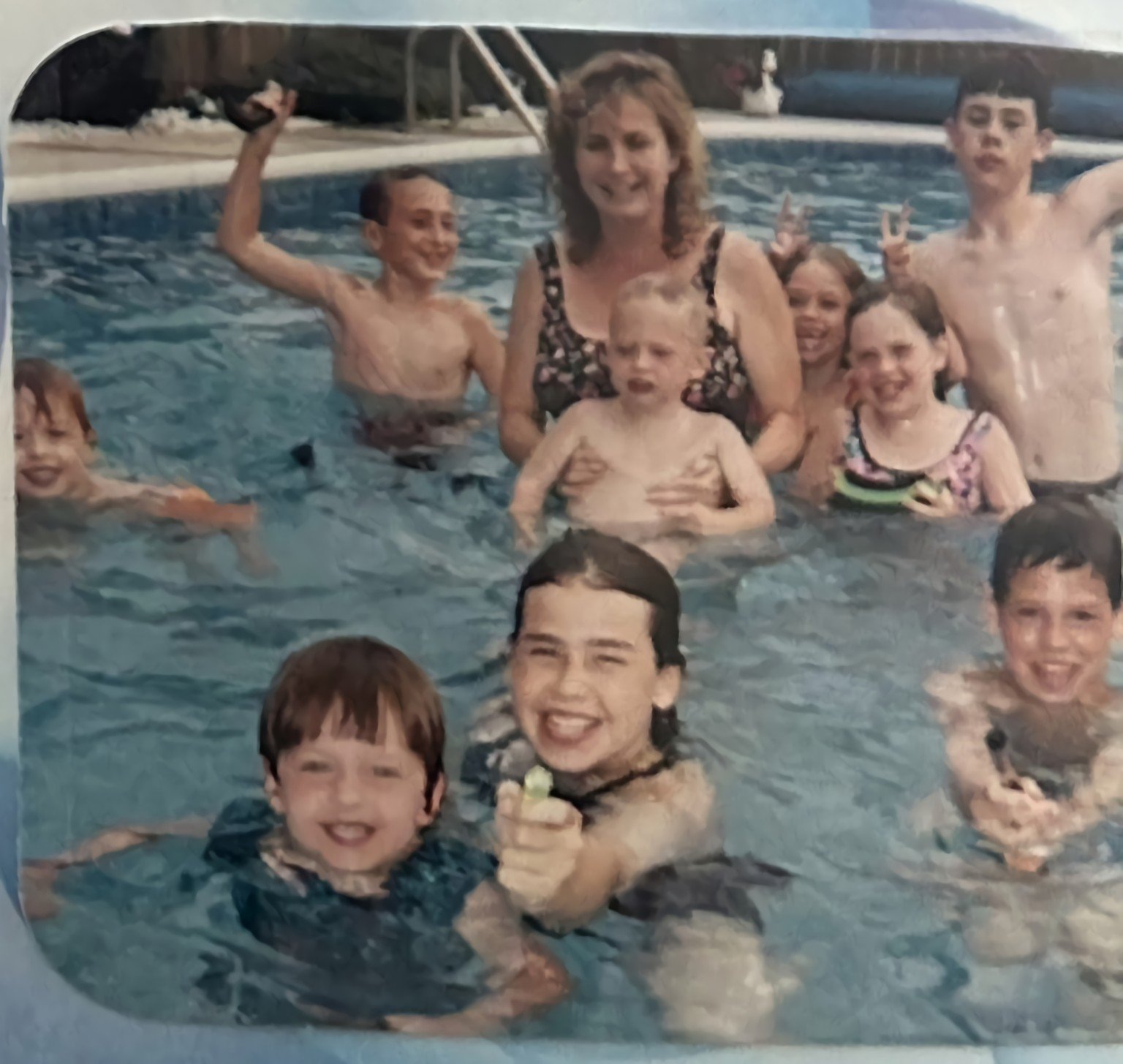 Davies grandchildren gathered in the pool