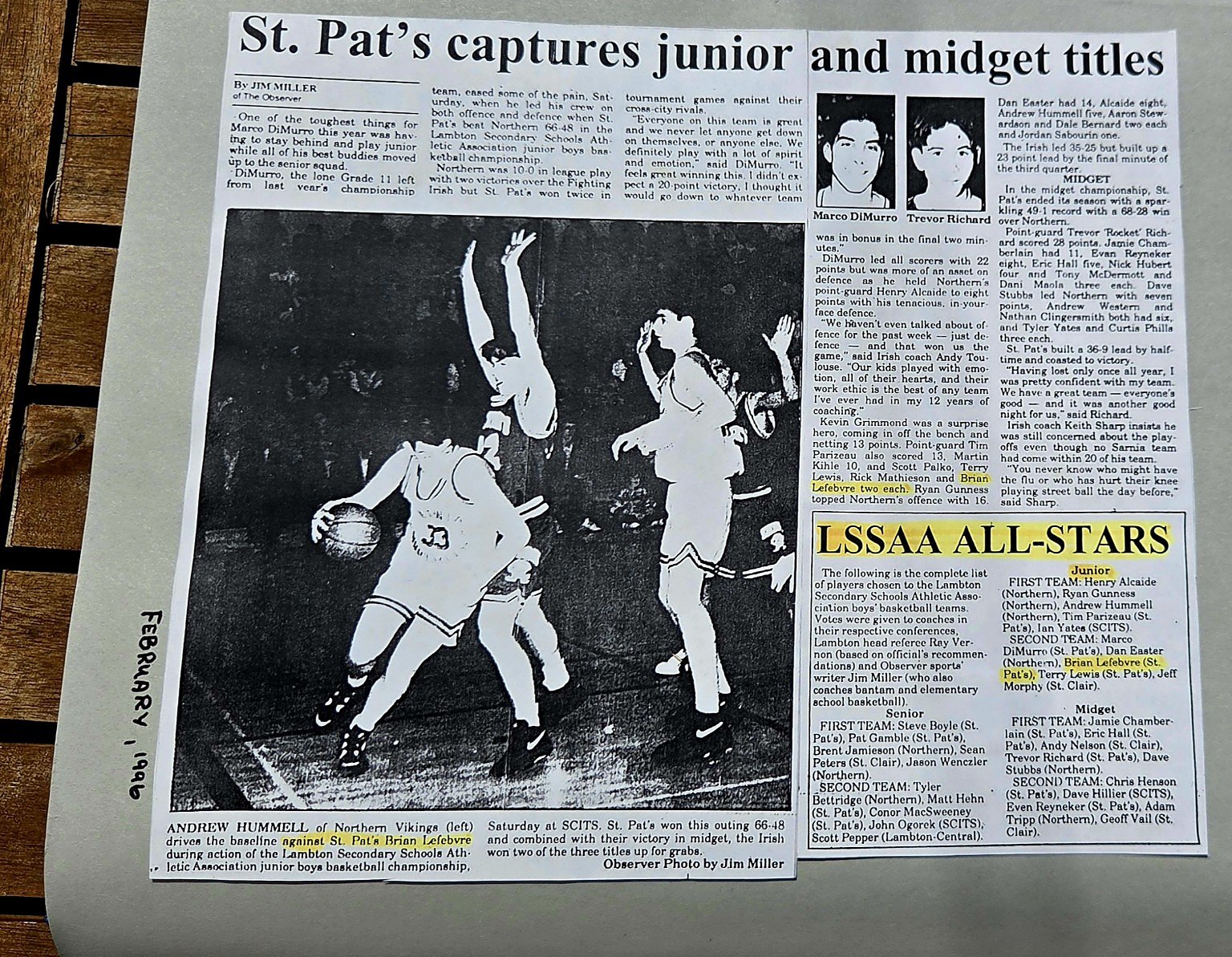 St Patrick’s basketball championship newspaper coverage