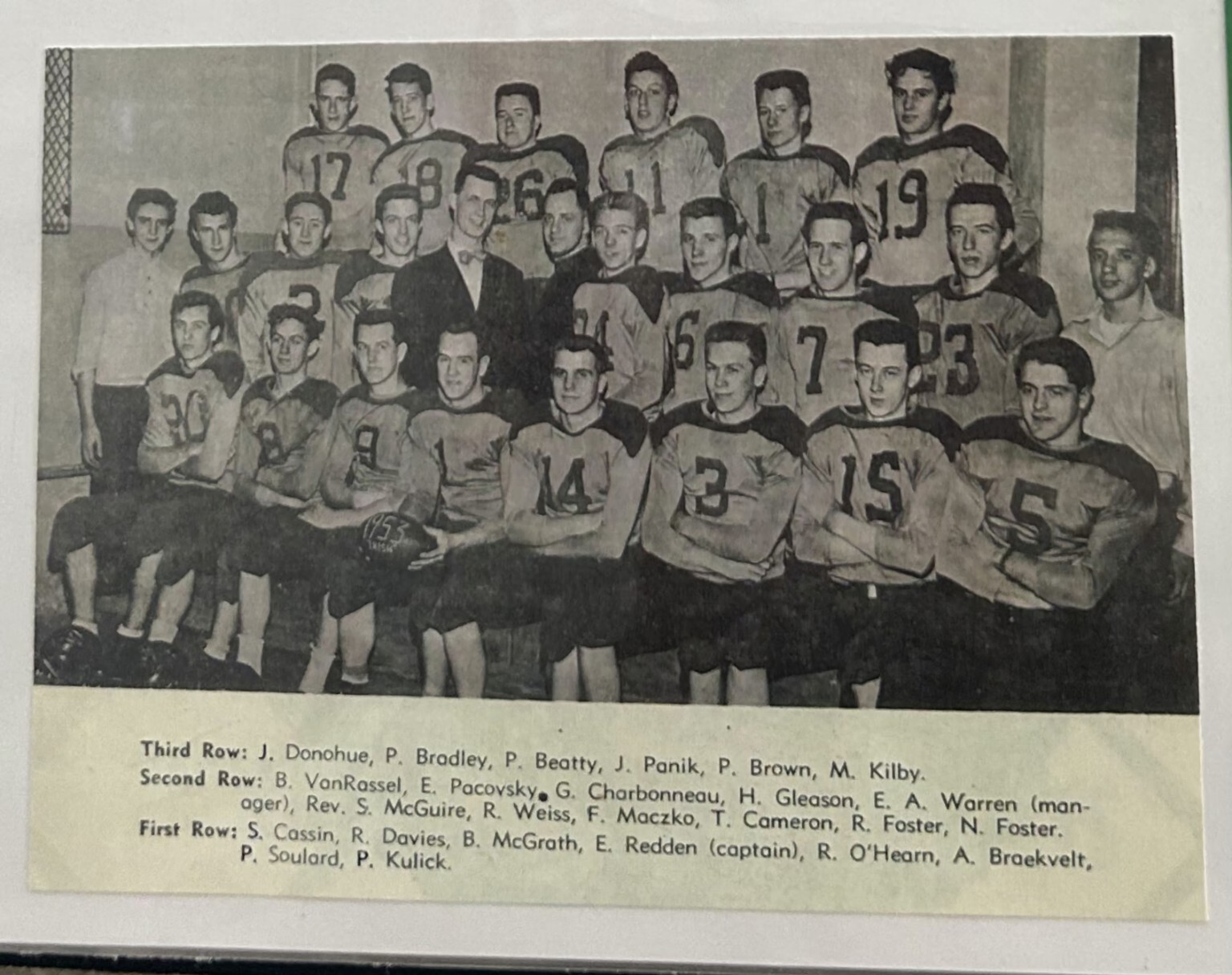 St. Patrick's football team photograph with roster listing R. Davies