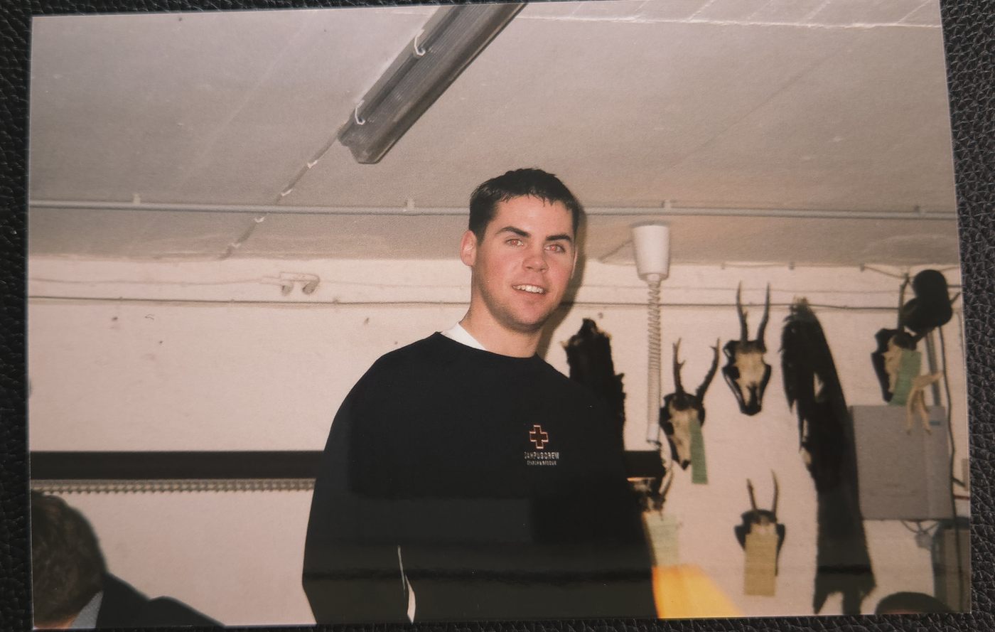 Just me - with Martin and Achim's hunting trophies in the background. This was shot in the Party Room - lotsa fun basement party memories!