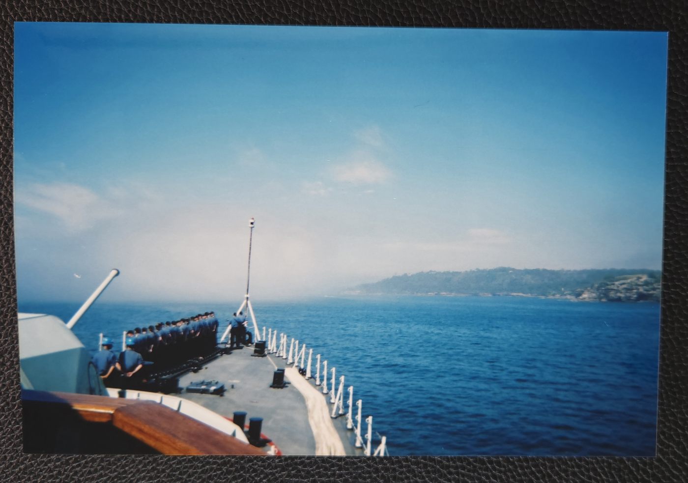 view of HMCS Calgary on deck during the final approach to Sydney Harbour