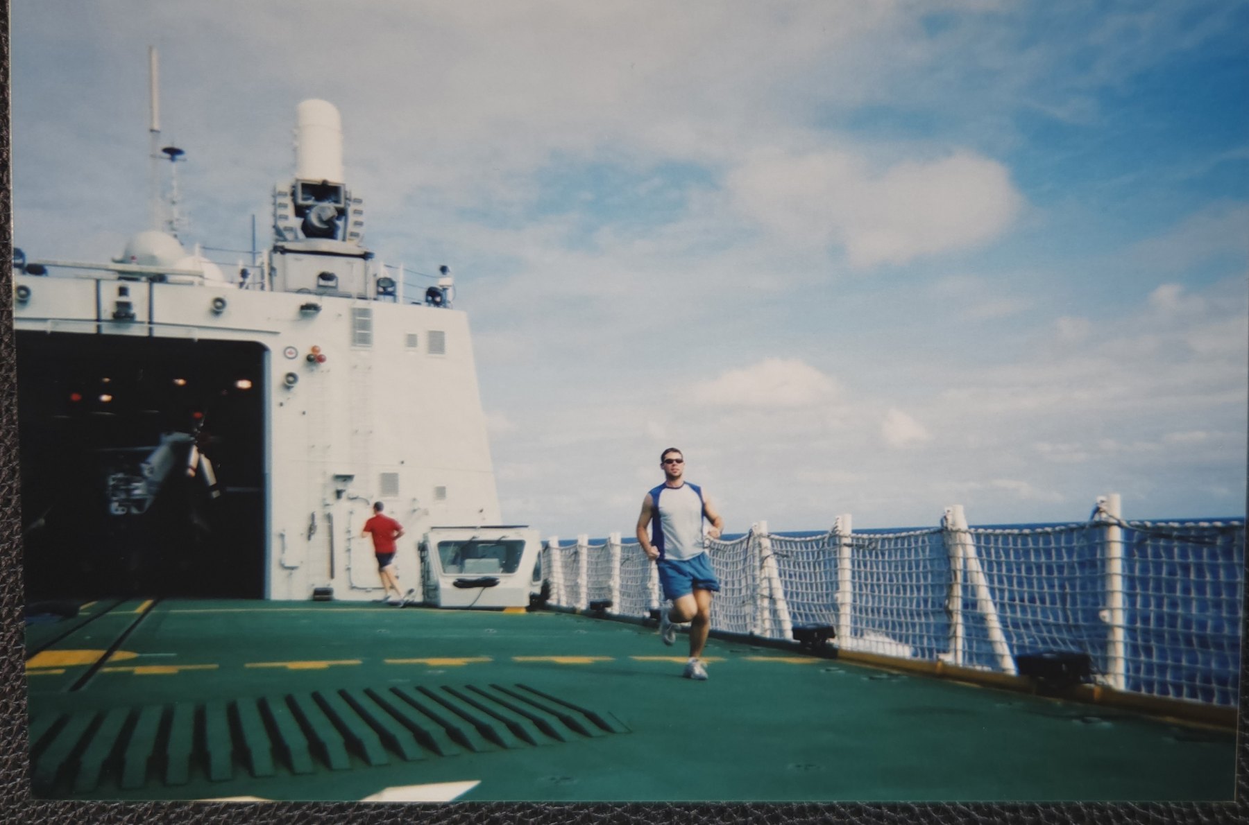 Brian Lefebvre on the flight deck of HMCS Calgary in the Indian Ocean in 2004