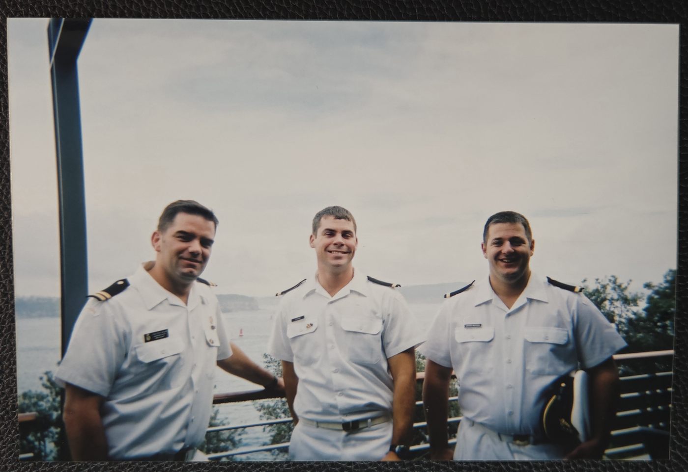 Brian Lefebvre, Jonathan Simard-Mercier and HMCS Calgary’s navigation officer in Sydney, Australia, in 2004